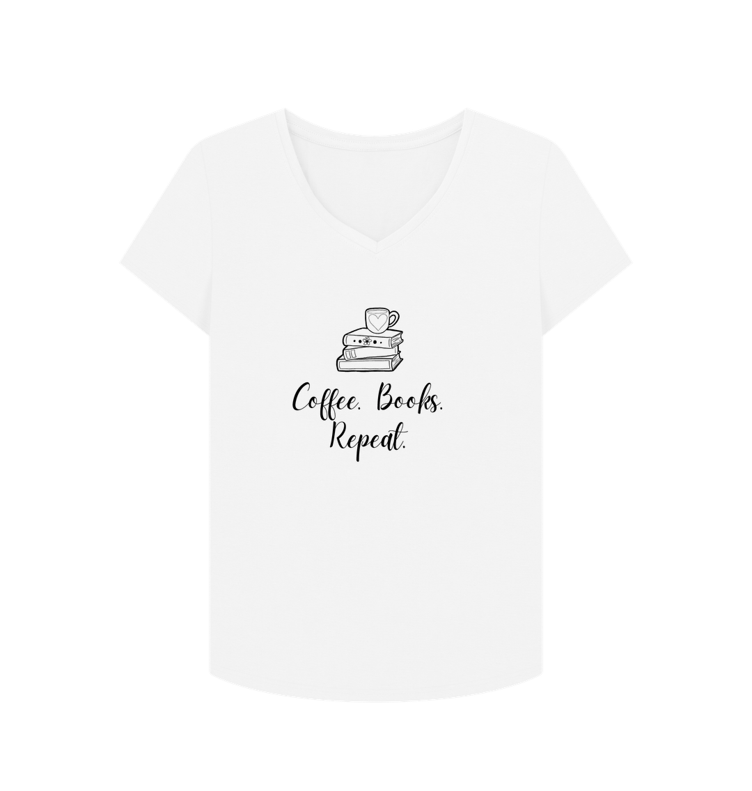 White Female: 'Coffee. Books. Repeat.' T-Shirt