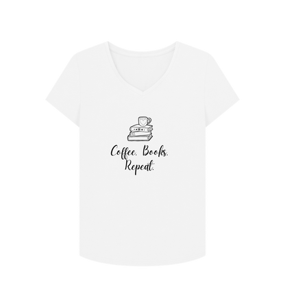 White Female: 'Coffee. Books. Repeat.' T-Shirt