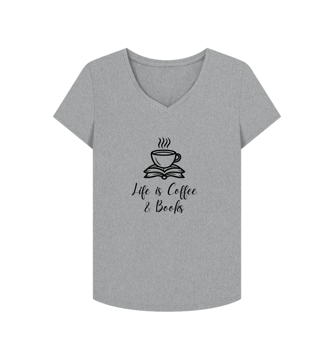 Athletic Grey Female: 'Life is Coffee & Books' T-Shirt