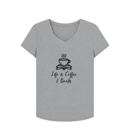 Athletic Grey Female: 'Life is Coffee & Books' T-Shirt