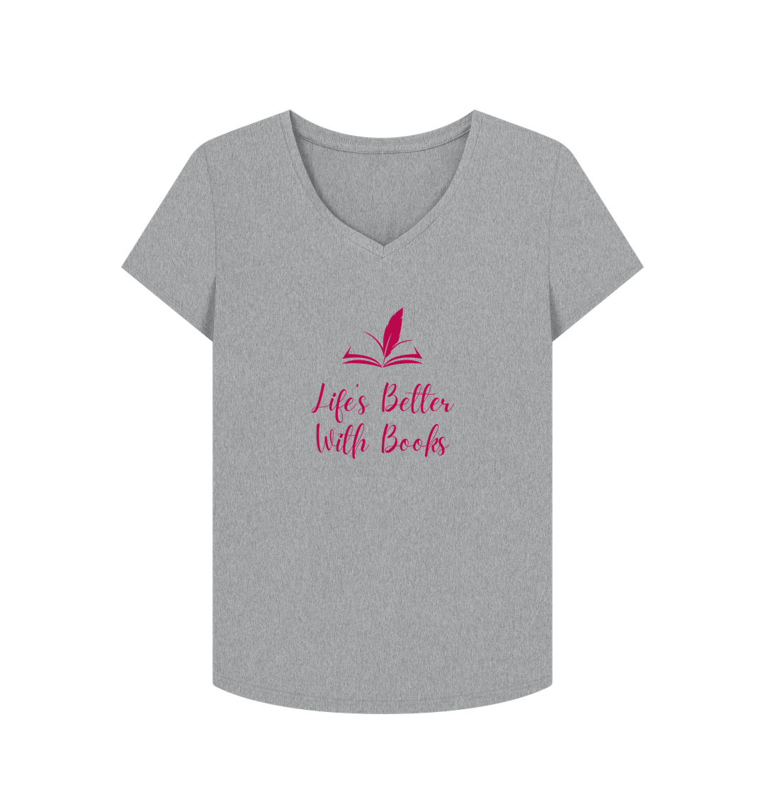 Athletic Grey Female: 'Life's Better With Books' T-Shirt