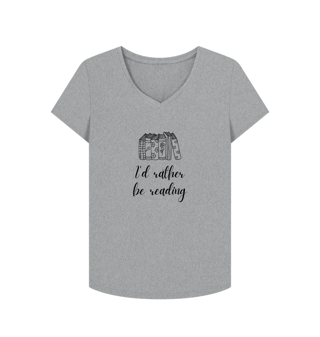 Athletic Grey Female: 'I'd rather be reading' T-Shirt