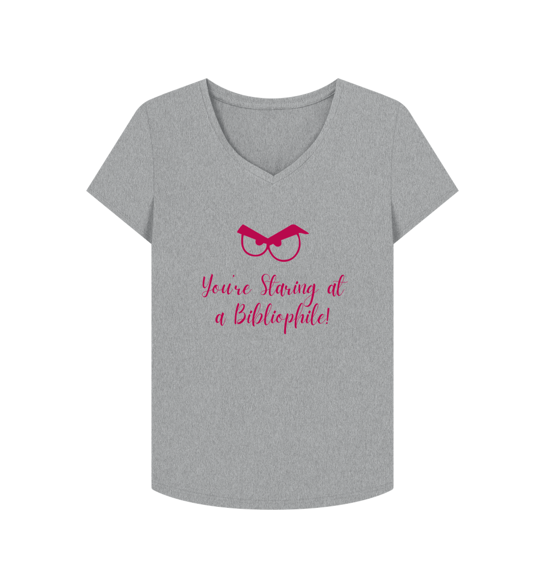 Athletic Grey Female: 'You're staring at a bibliophile' T-Shirt