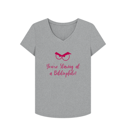 Athletic Grey Female: 'You're staring at a bibliophile' T-Shirt