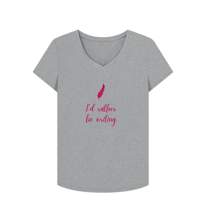 Athletic Grey Female: 'I'd rather be writing' T-Shirt