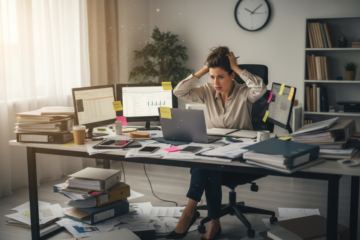 A busy female feeling overwhelmed