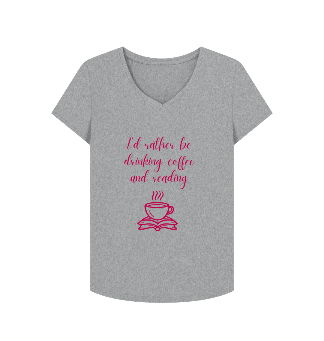 Athletic Grey Female: 'I'd rather be drinking coffee and reading' T-Shirt