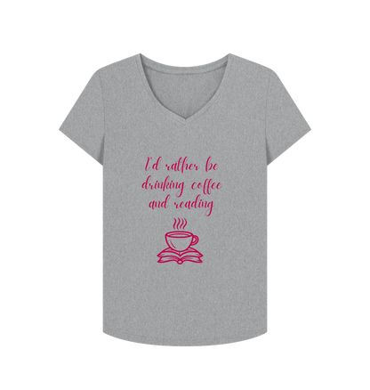 Athletic Grey Female: 'I'd rather be drinking coffee and reading' T-Shirt