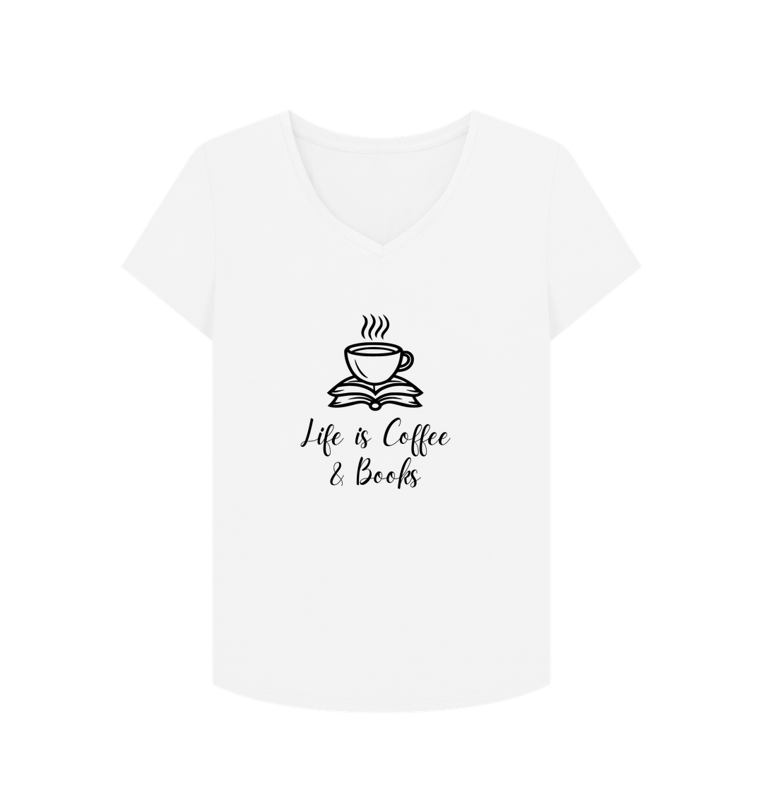 White Female: 'Life is Coffee & Books' T-Shirt