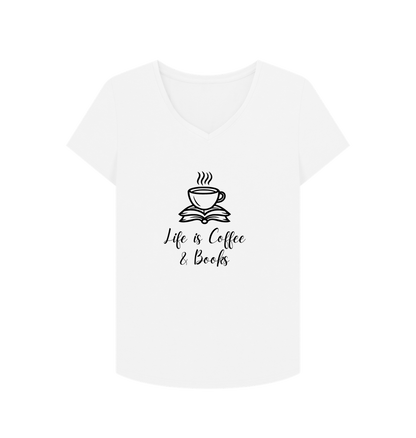 White Female: 'Life is Coffee & Books' T-Shirt