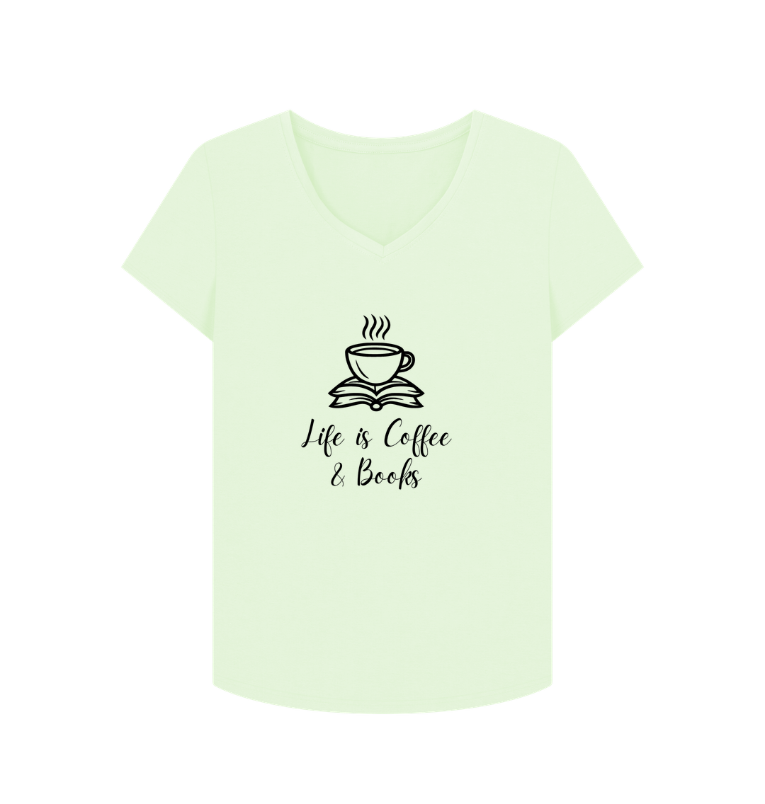 Pastel Green Female: 'Life is Coffee & Books' T-Shirt