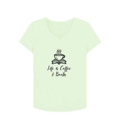 Pastel Green Female: 'Life is Coffee & Books' T-Shirt