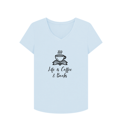 Sky Blue Female: 'Life is Coffee & Books' T-Shirt