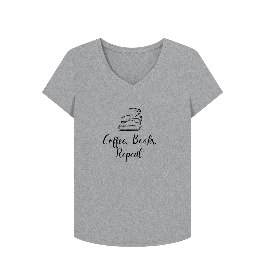 Athletic Grey Female: 'Coffee. Books. Repeat.' T-Shirt