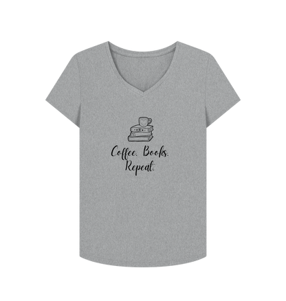 Athletic Grey Female: 'Coffee. Books. Repeat.' T-Shirt