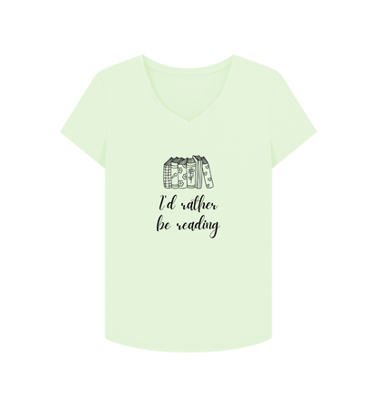 Pastel Green Female: 'I'd rather be reading' T-Shirt